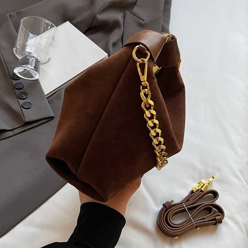 Fashionable and simple pure color suede material womens crossbody bag classic style personalized chain design womens casual bXJ250918