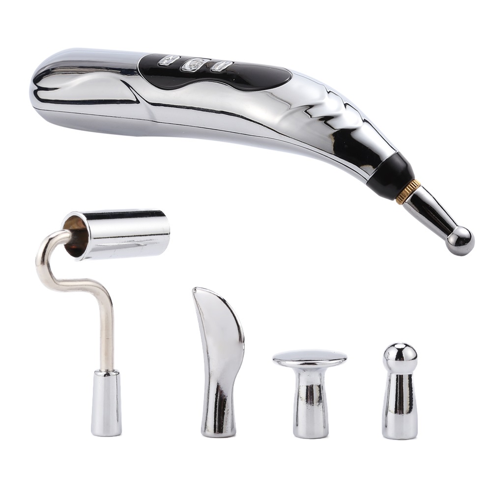 9 Intensity Electronic Acupuncture Pen Electric Meridians Laser Therapy Heal Massage Pen Meridian Energy Pen Relief Pain Tools with 5 Massage Heads