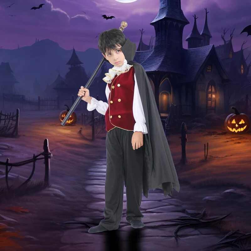 Boys Halloween Vampire Cosplay Costume Kids Carnival Party Dress up Outfit Role Play Costumes with False Teeth Walking Cane L250918