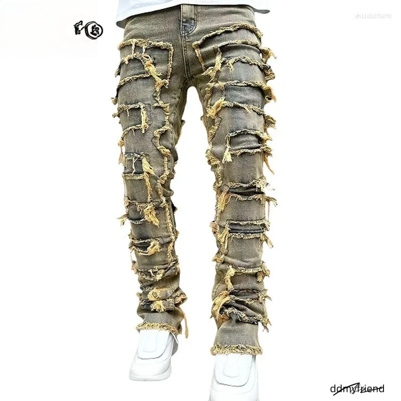 Men's Jeans Kakan - Elastic Patch Y2k Clothes Street Fashion Straight Leg Pants Long Man Brand ddmyfriend