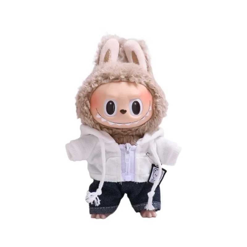17cm Labubu Dolls Clothing Cute Mini Plush Dolls Clothes Outfit Accessories For The Monster Hooded Sweatshirt Set FE01Z C250919
