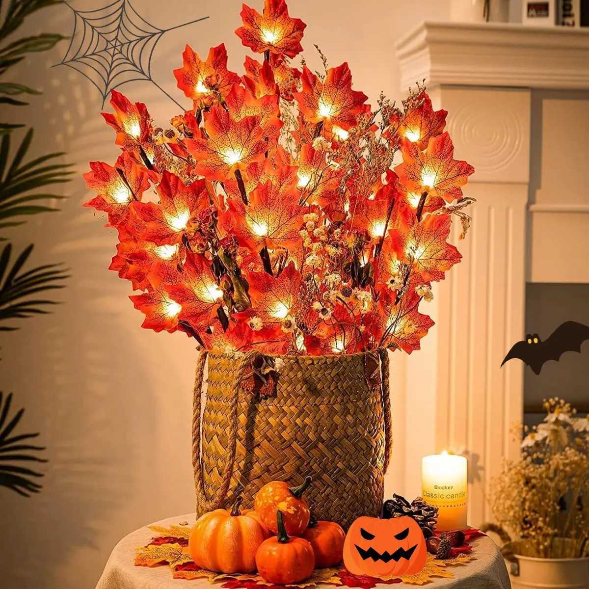 1pc 20 LED Simulation Red Maple Leaf Branch Lights Battery Powered Twig Branches Artificial Leaves Table Lights For Home Decor C250919