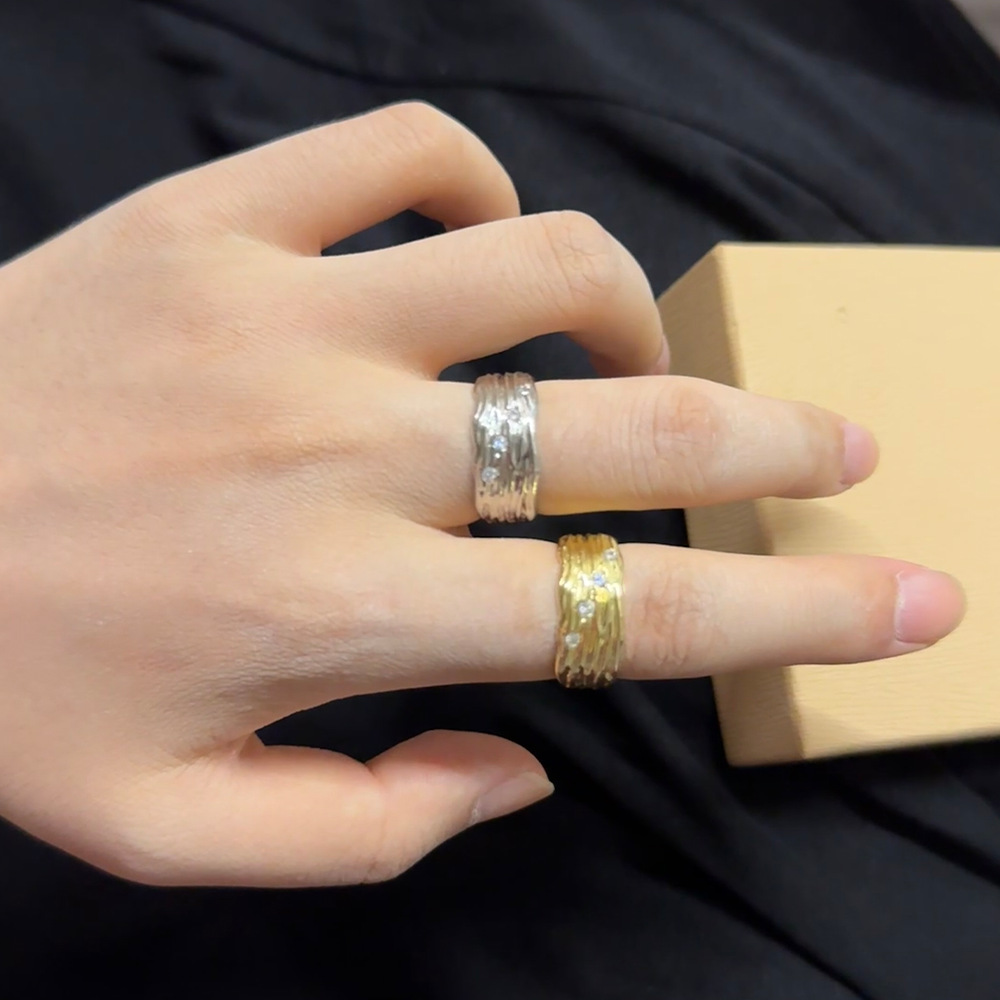 Silver - Toned Textured Open Cuff Ring With Crystal Accents Artistic Daily & Unique Jewelry Gift For Her High - Quality And Stylish Accessory