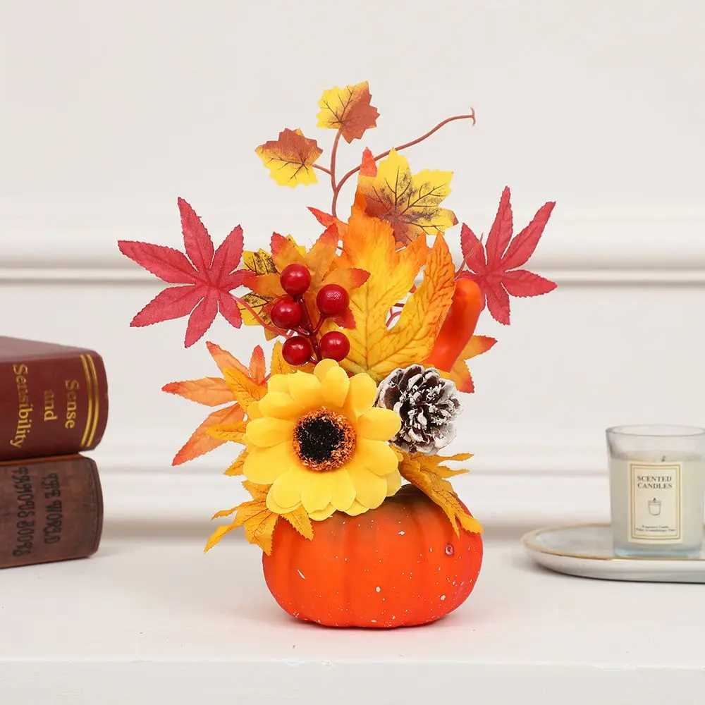Arrangement Artificial Fall Home Decor Thanksgiving Party Maple Leaf Pumpkin Autumn Harvest Halloween Decorations C250919