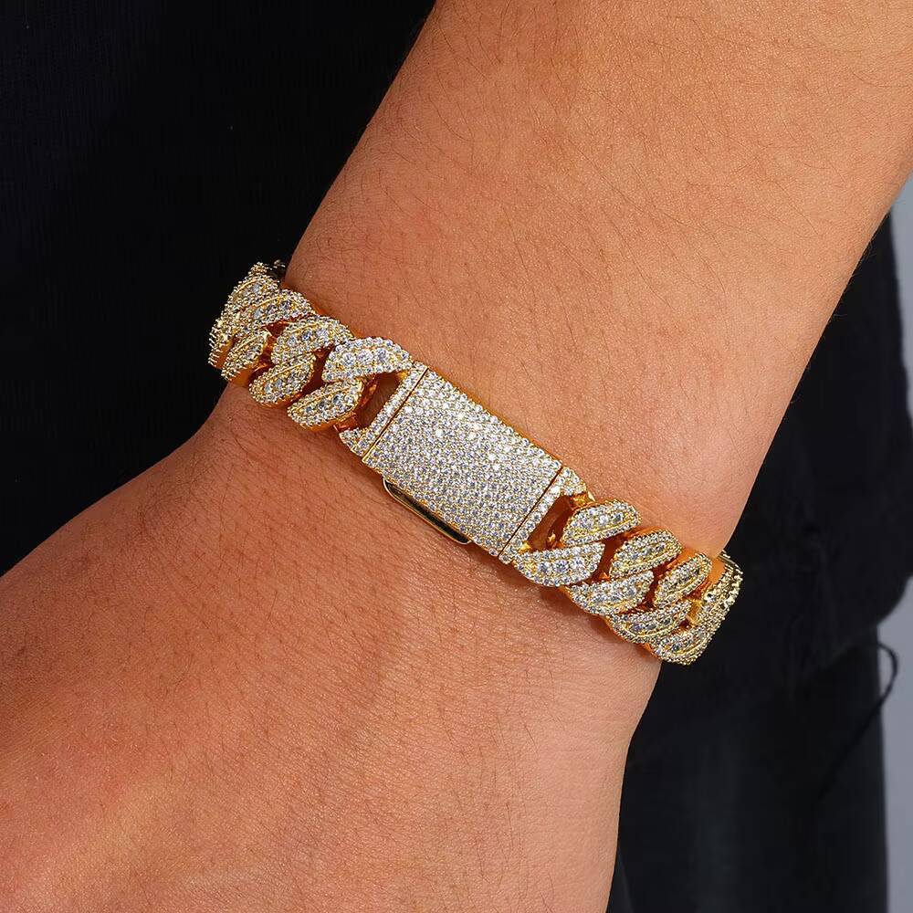 NUOYA 14MM Silver Plated Cuban Link Bracelet Iced Out Diamonds Bling Hip Hop Jewelry Gift for Unisex Luxury Miami Cuban Chain