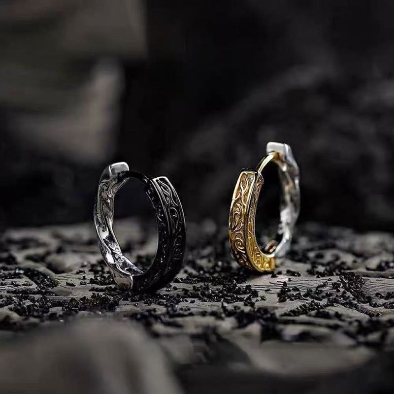 Tang Grass Pattern Earrings for Men, Dark Style, Men's Trendy, High End, Cold Style, Ear Buckles for Women, Couple Earrings, Earrings, Rascal and
