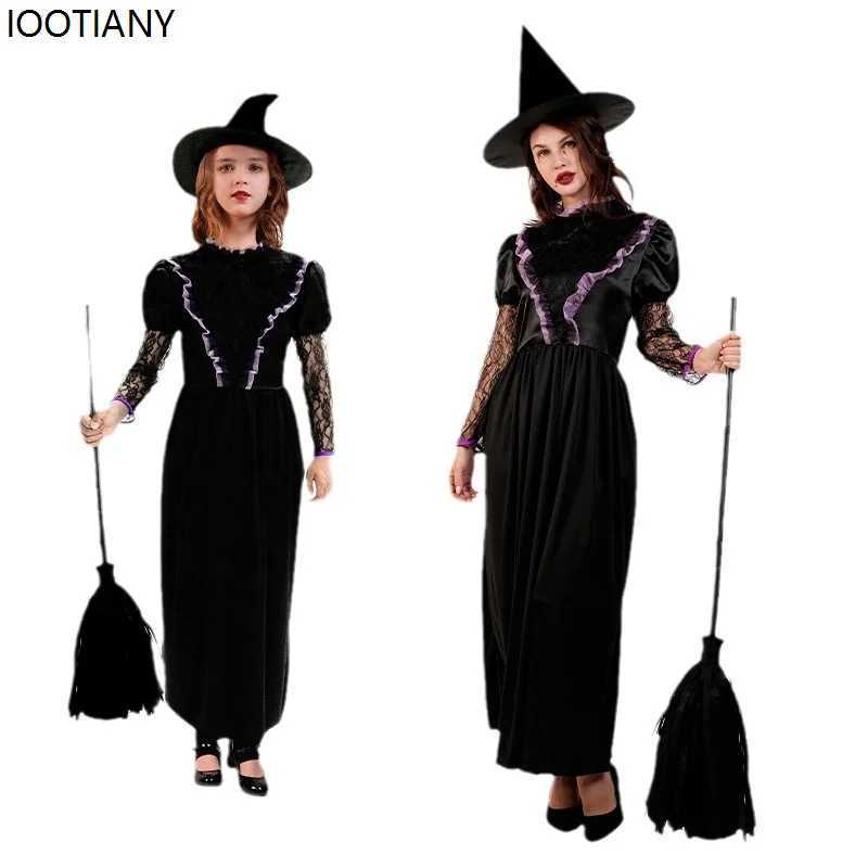 Kids Adult Black Witch Cosplay Costumes Halloween Evil Wizard Parentchild Fancy Dress Carnival Party Stage Performance Dress Up L250918