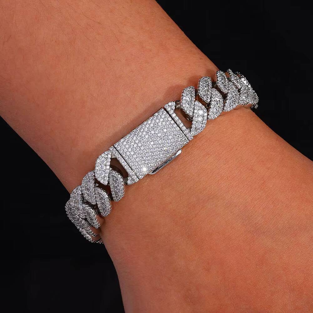 NUOYA 14MM Silver Plated Cuban Link Bracelet Iced Out Diamonds Bling Hip Hop Jewelry Gift for Unisex Luxury Miami Cuban Chain