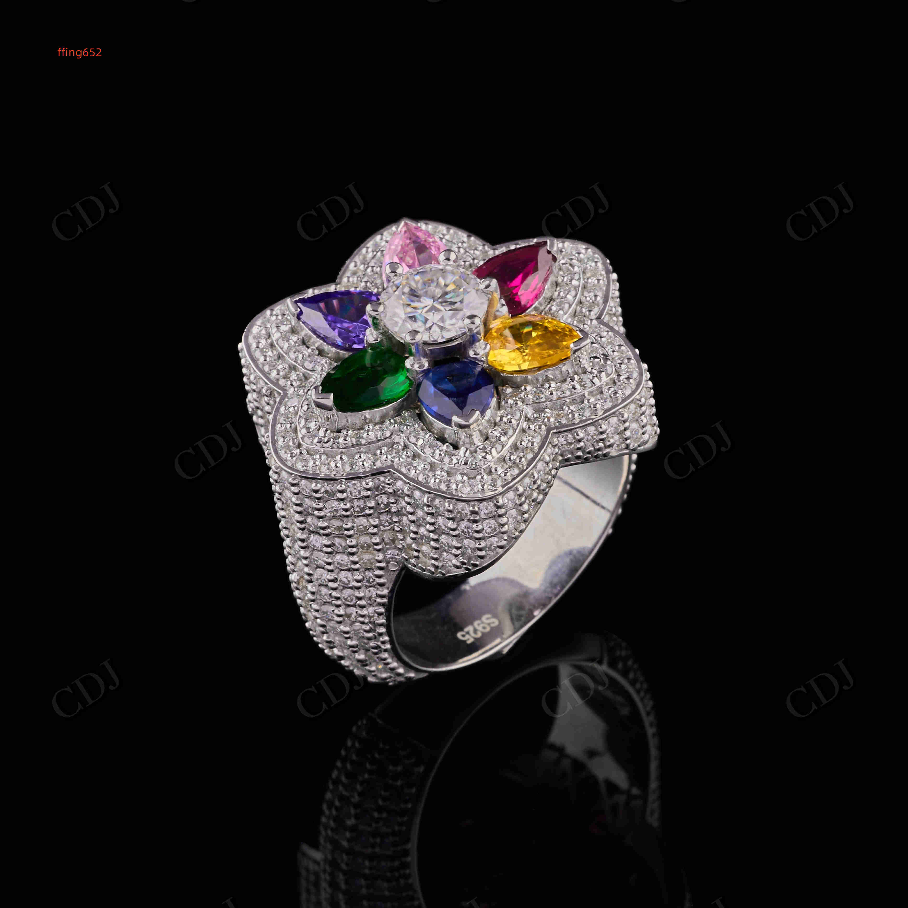 VVS D Moissanite Diamond Ring High Quality 925 Silver Flower Shape Iced Hip Hop Jewelry Wholesale Fashion Jewelry GRA