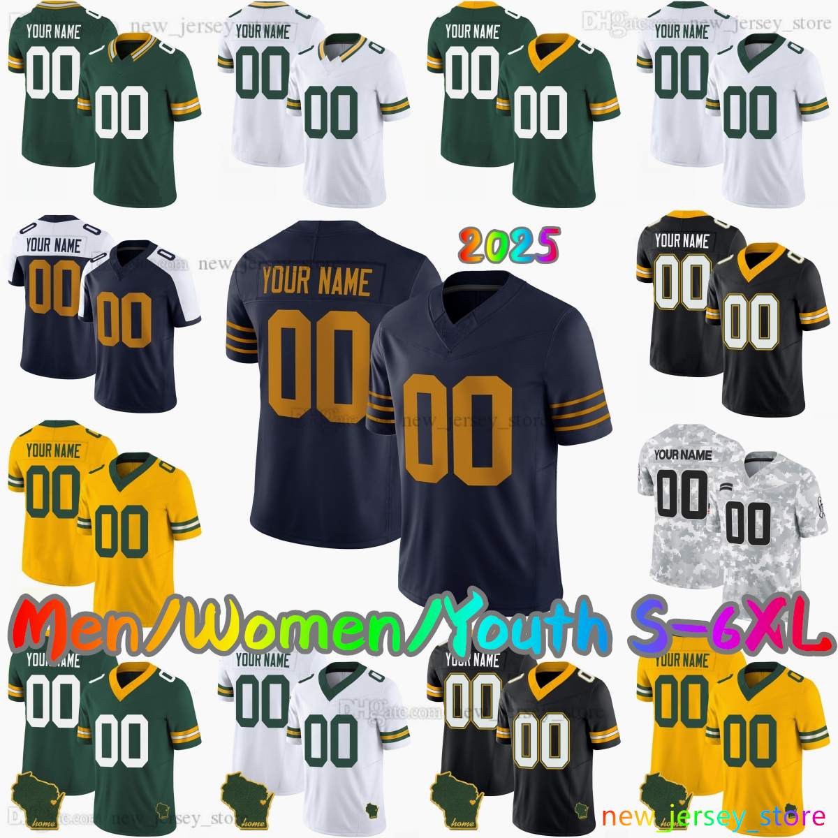 2025 Custom S-6XL DIY 1 Micah Parsons Football Jersey 10 Love 8 Josh Jacobs 0 Matthew Golden 9 Christian Watson 85 Tucker Kraft Jayden Reed 29 McKinney Stitched Jerseys