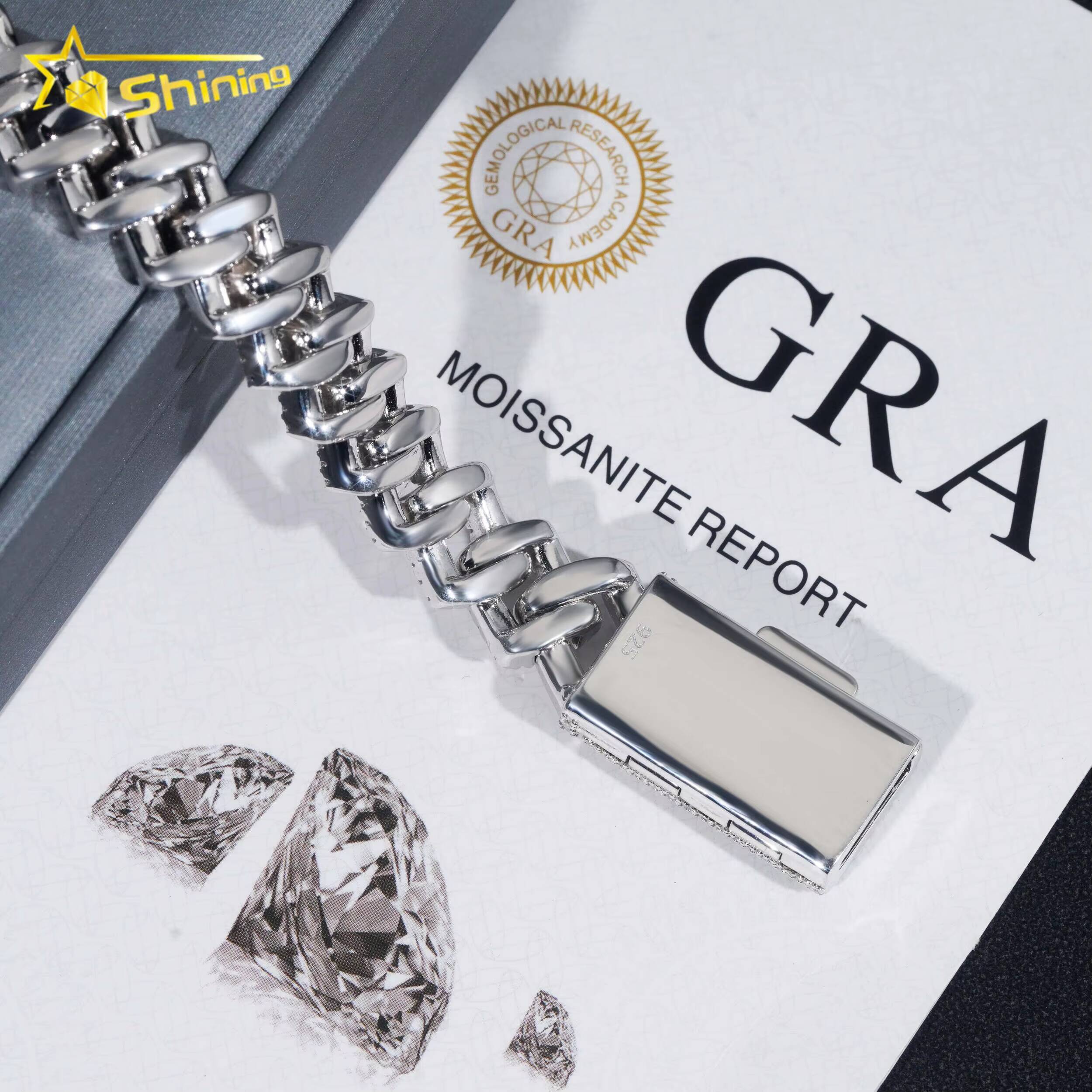 Trendy Two Rows 14mm Moissanite Bracelet 925 Sterling Silver Hip Hop Fine Jewelry Vvs Moissanite Diamond Cuban Link Bracelet Men