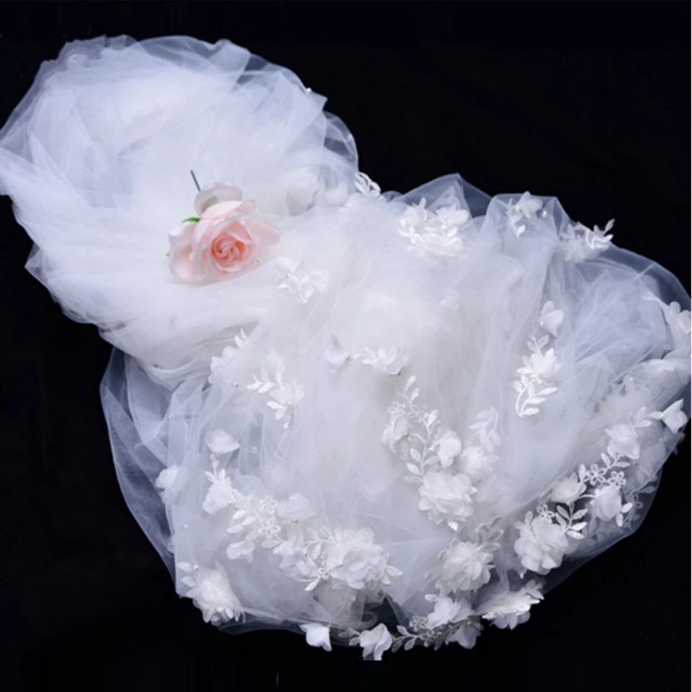 In Stock ! Velos De Novia 3D Flower Applique Cathedral Wedding Veil With Comb Soft Tulle Bridal Accessories A B C