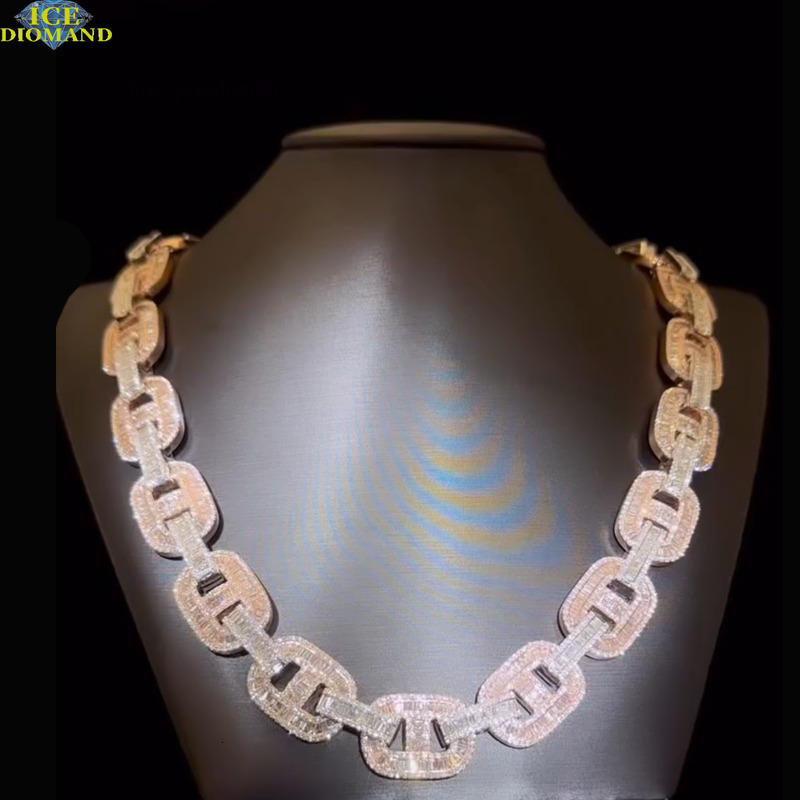 Customized Trendizable GoldPlated Cuban Link Necklace Bracelet Set Baguette VVS Moissanite Diamond Bling Hip Hop Style Heavy Ice Wide