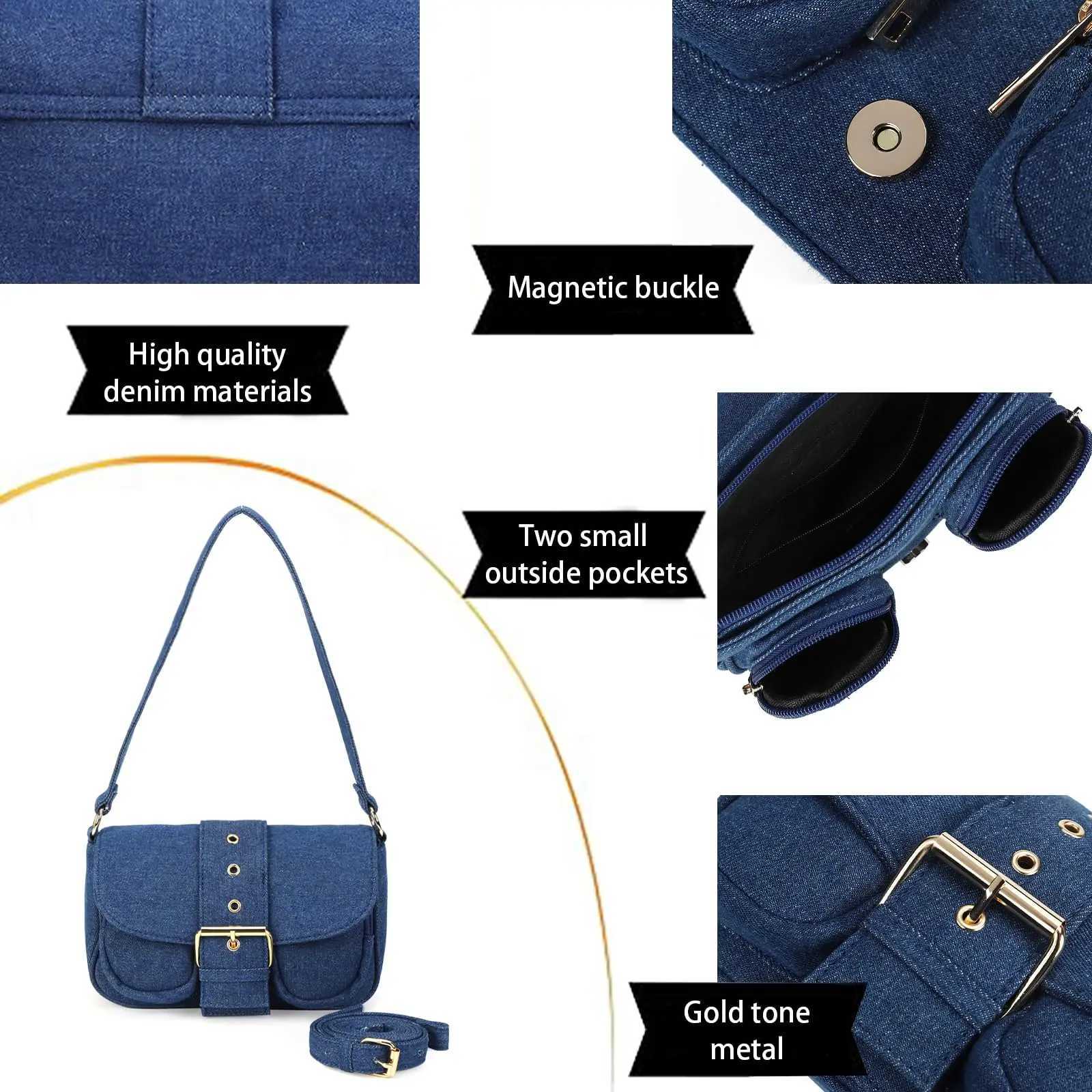 Blue Denim Buckle Crossbody Bag Adjustable Strap High Capacity Retro Shoulder PurseXJ250918