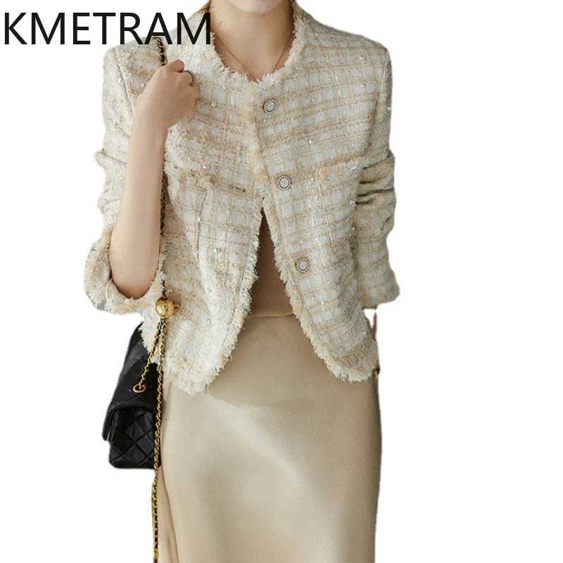 KMETRAM Real Wool Tweed Jackets Pearl White Jacket High Quality New in Outerwear Fall Clothes Women 2024 Chaquetas Para Mujer Z250918