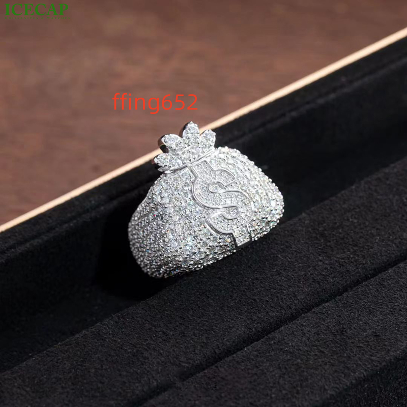 Punk Design Money Bag Fashion Jewelry S925 Iced Out VVS Moissanite Championship Ring Hiphop Party Rings for Men