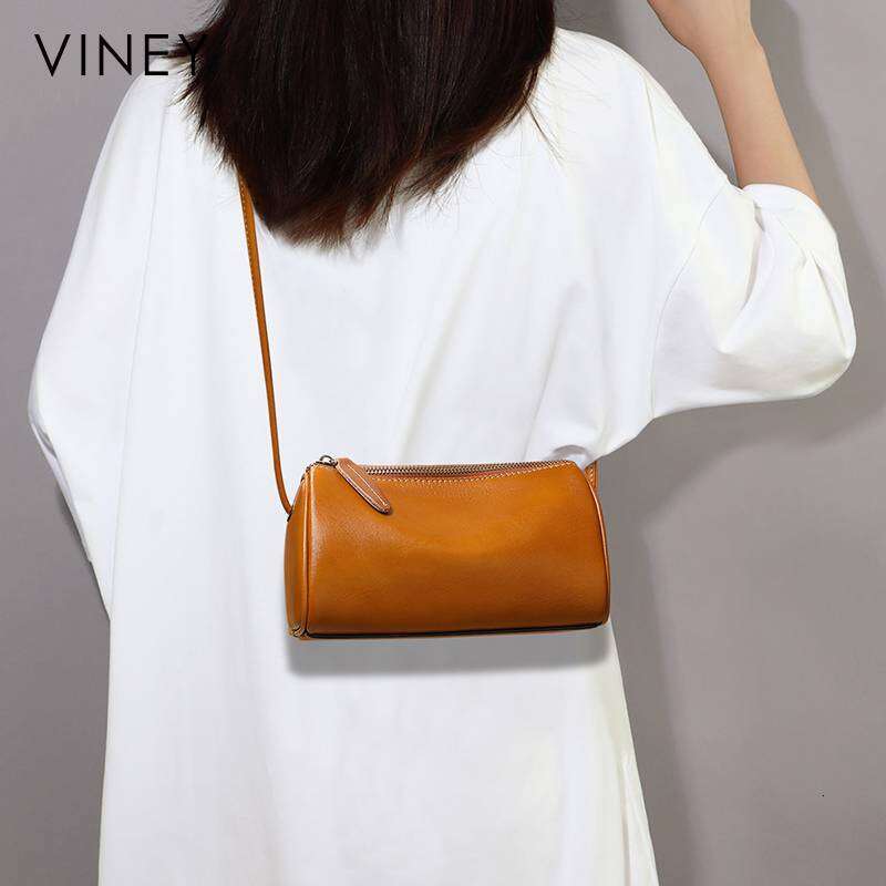 VINEY Ladies 2025 New Messenger Genuine Leather Pillow Cylindrical Women's Fashion Shoulder Bag