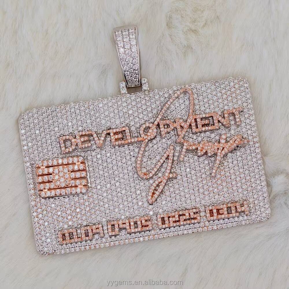 Yu Ying Customization square Cards Tablets 2tone Pendant Iced Out Moissanite Solid Silver Pendant Custom Tag Pendants Jewelry