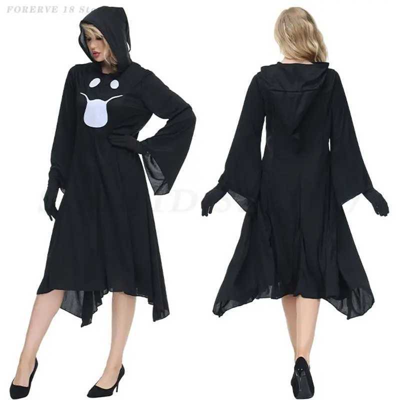 Woman Gothic Black Ghost Cosplay Costume Halloween Witch Sorceress Role Play Stage Performance Clothing Hooded Fancy Dress L250918
