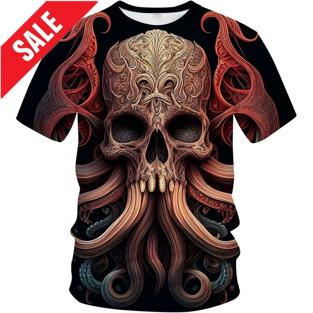 Halloween Mens T shirt Skull Octopus King Shirt Retro Fun Sea Creature Personality T-Shirt shirts tshirt graphic tee Casual tops summer clothes Short 