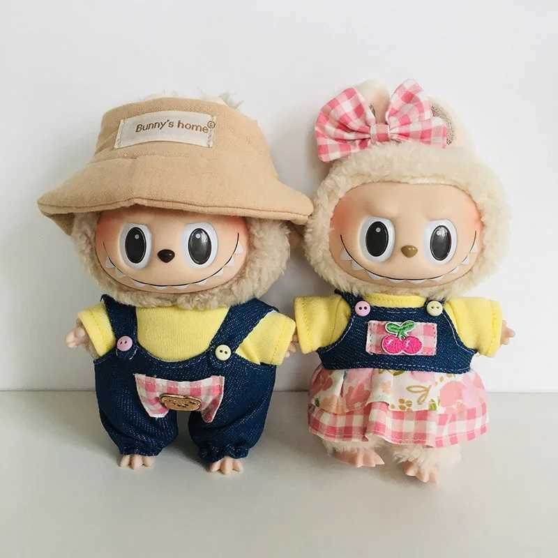 Labubu Doll Clothes Suitable V1V2 Denim Overalls Checkered Skirts Hair Clips Cute Cartoon Dolls Dress Up Games Children Gift Toy C250919