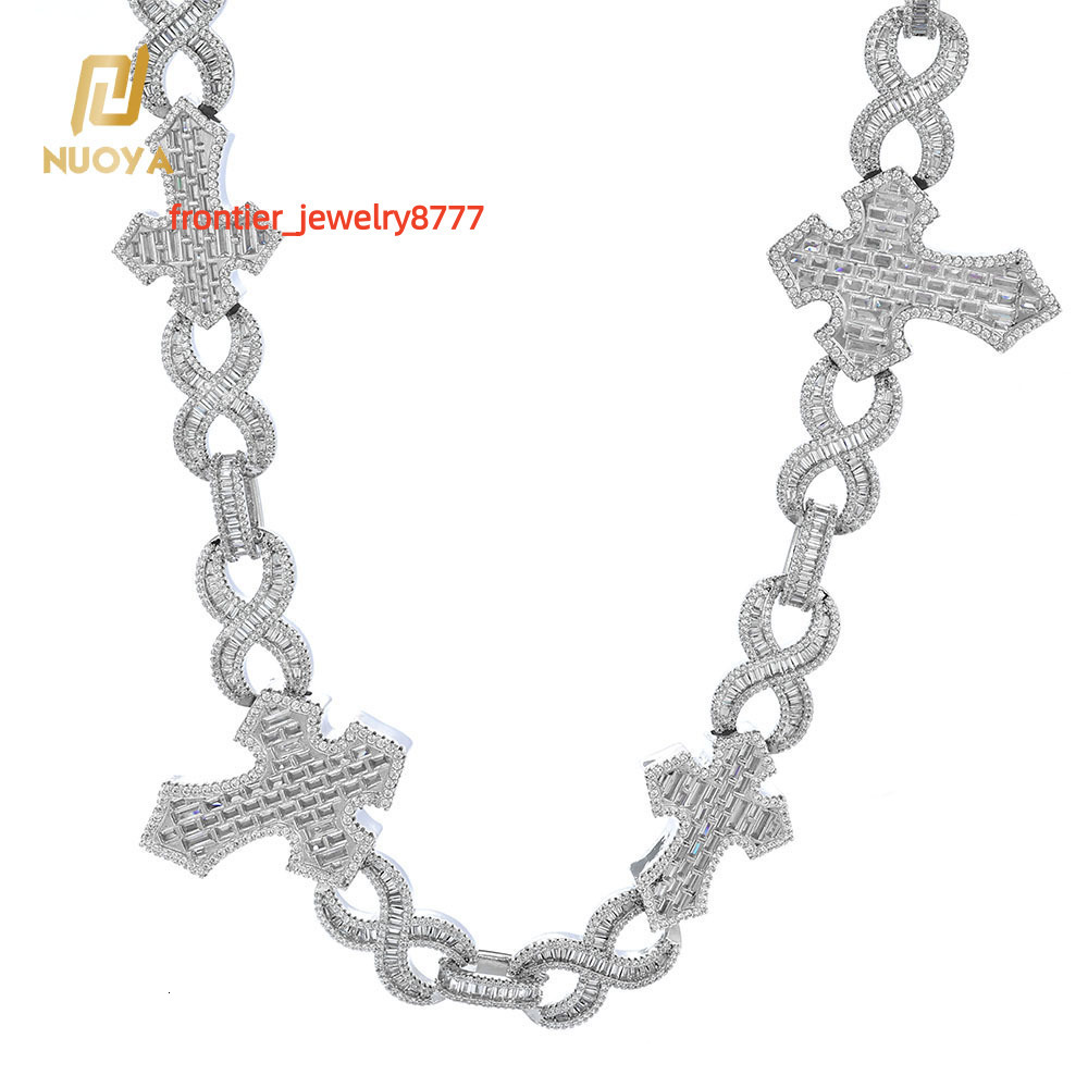 NUOYA Hip Hop Fine Jewelry Shiny Necklace Elastic Clasp Mixed Cross 8Shaped Design Chain Moissanite Silver Plated Chain Necklace