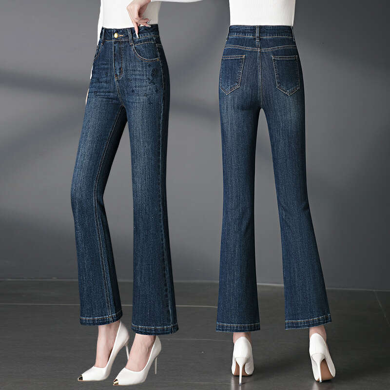 womens jeans Jeans Women New Autumn High Waist Slim Fit Petite Flared Women's Pants Embroidered for Middle-aged and Elderly 2095