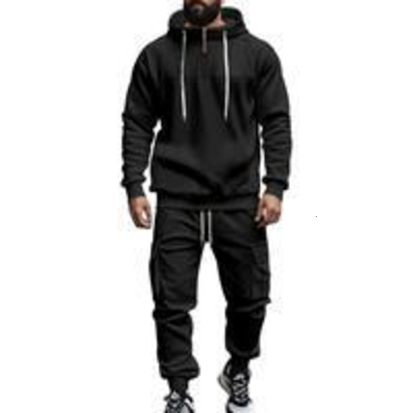 Men's Fashion Hooded Sweatshirt Set, Warm Thickened Casual, Long Pants & Pullover, Fall Winter Streetwear, Comfortable Fit