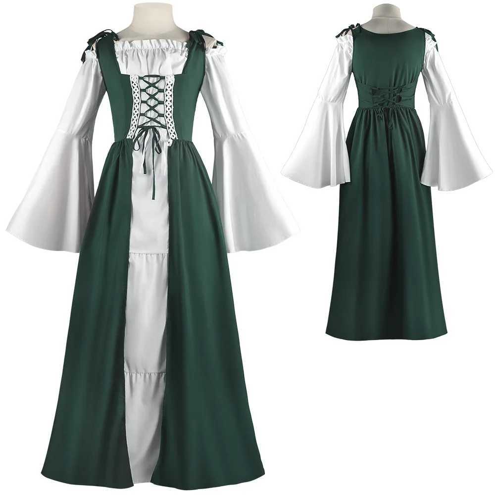 Vintage Court Dress Cosplay Square neckline tied waistband medieval retro dress Halloween Woman Gothic Dress L250918