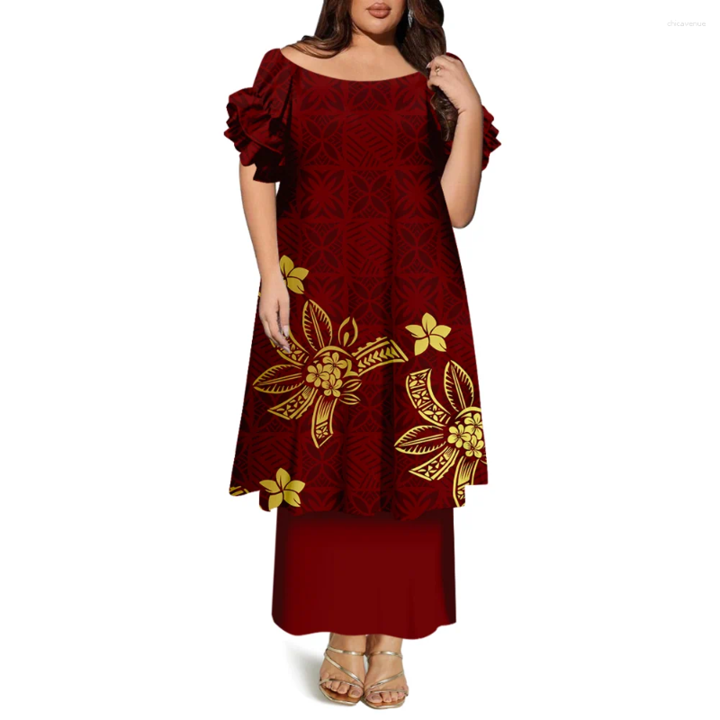 Casual Dresses High-Quality Women'S Round-Neck Puletasi Elegant Dress Hawaiian Samoan Fashionable Party Evening Top And Long