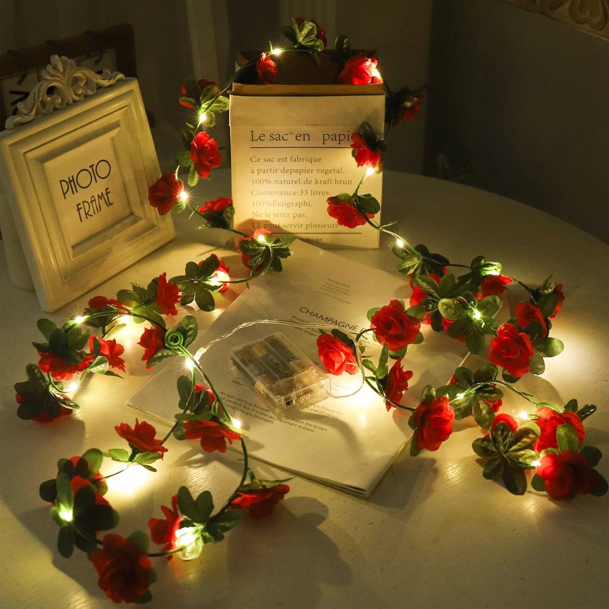 Rose String Lights Artificial Flowers Ivy Leaves LED Fairy Lights Wedding Garland Home Decoration Arch Hanging Wall Garden Decor C250919