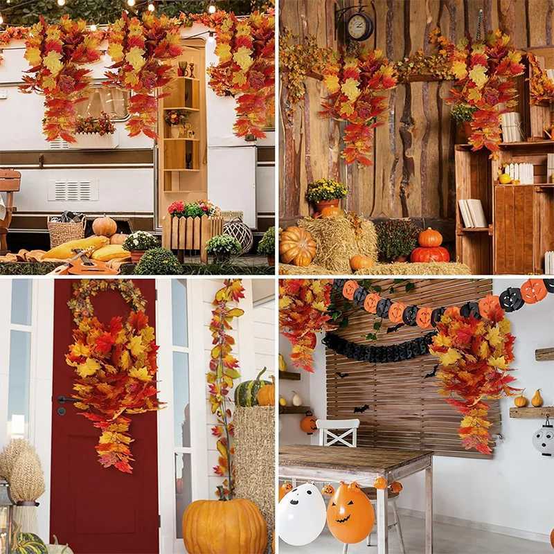 1Pcs Artificial Maple Leaf Garland 75cm Fake Plant Leaves for Home Decor Garden Halloween Thanksgiving Decoration Accessories C250919
