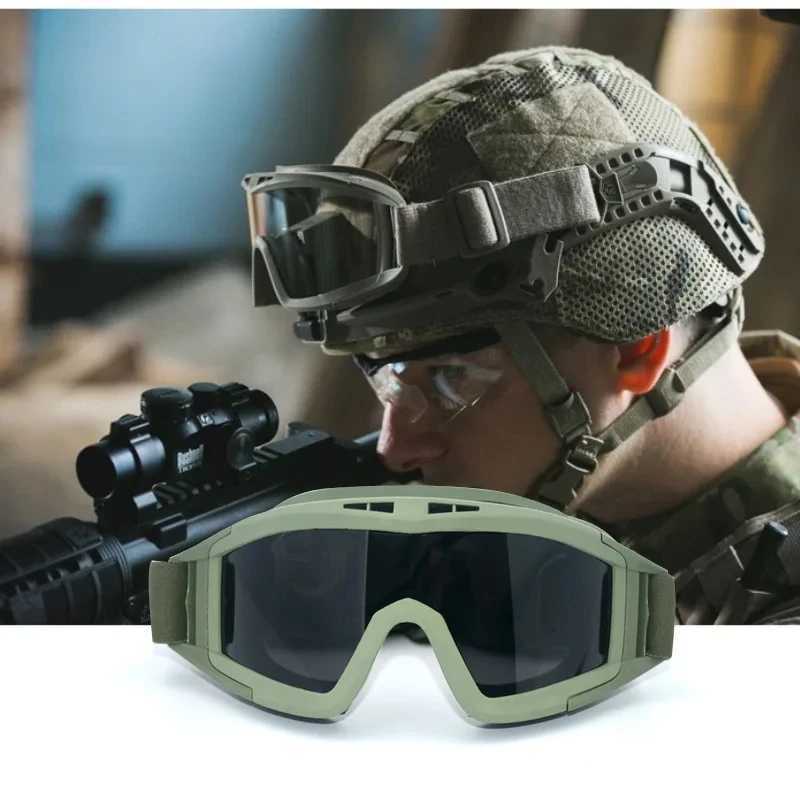 Outdoor Airsoft Tactical Goggs 3 nses Wind and Dust Resistant Shooting Motocross Mountaineering Glasses CS Safety Protection Y250919