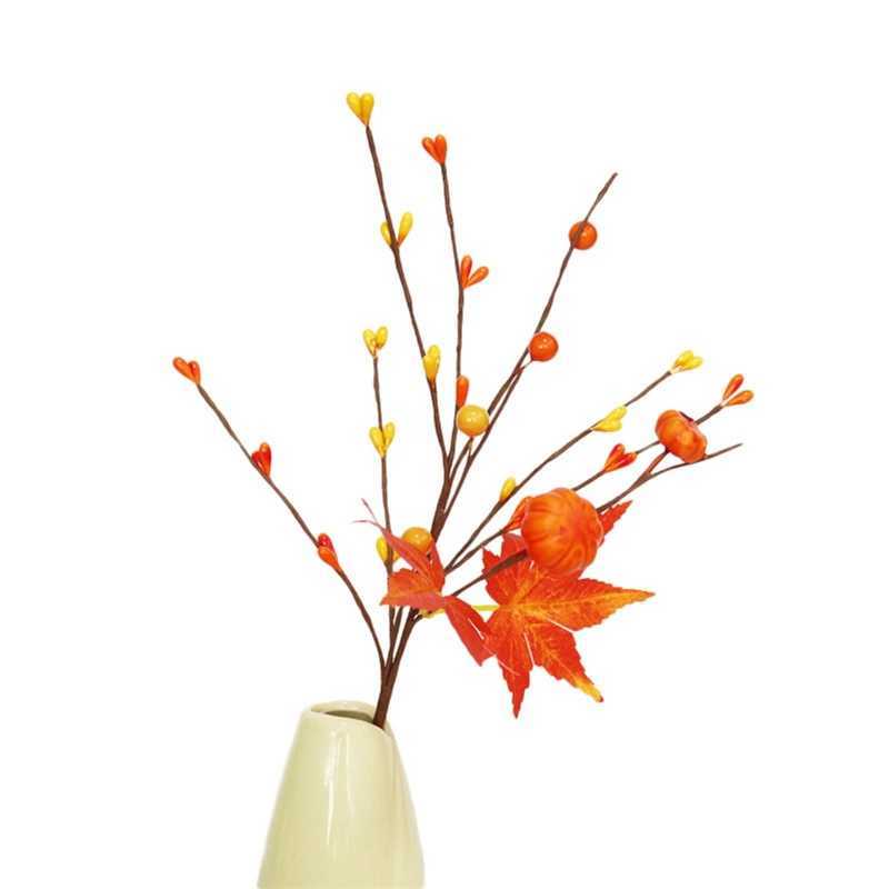 Artificial Maple Leaf Branches Pumpkin Berry Harvest Autumn Ornament Halloween Decor Home Thanksgiving Glossy Berry Twigs Decor C250919