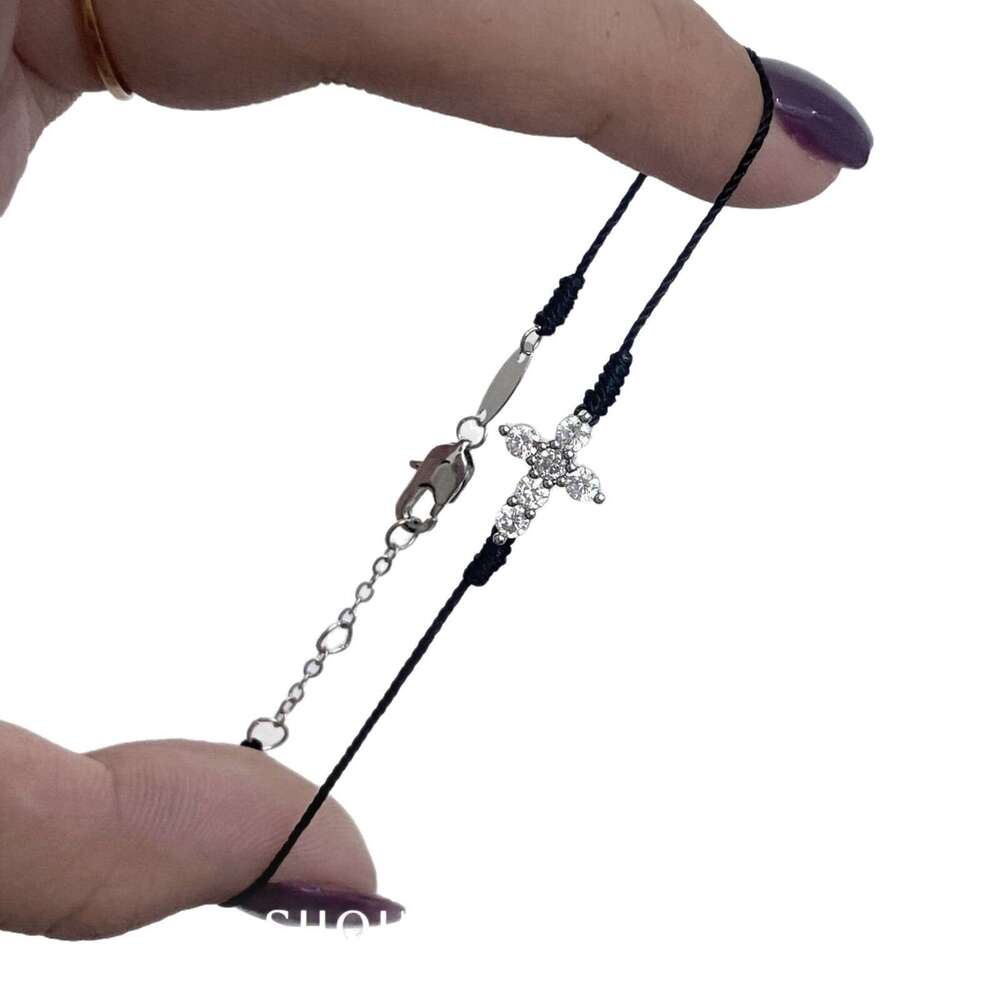 Light Ultra-Fine Rope Full Dia Cross for Women Simple Black Woven Bracelet Exquisite Niche Style Best Friend Gift