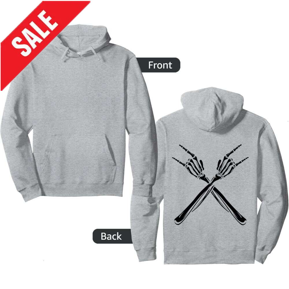 Hoodie for Mens Womens Rock On Skeleton Hands Rocker Funny Halloween Print on Back Pullover Hoodie Graphic Hoodies sweatshirt Pullover Long Sleeve 202