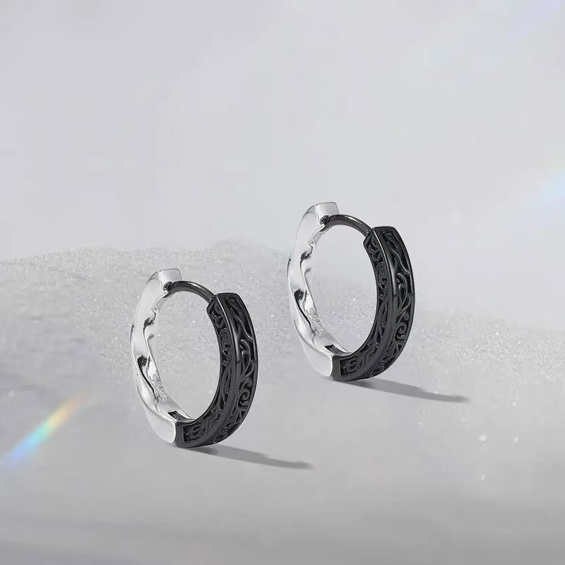 Tang Grass Pattern Earrings for Men, Dark Style, Men's Trendy, High End, Cold Style, Ear Buckles for Women, Couple Earrings, Earrings, Rascal and