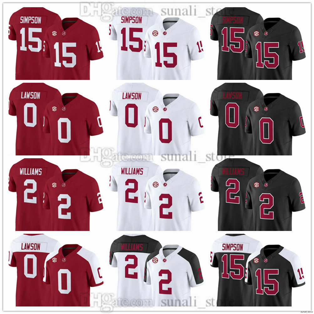 2025-26 Men's Alabama College Crimson Tide Football Jersey 15 Ty Simpson 0 Deontae Lawson 2 Ryan Williams Uniform Black White Red Women Youth All Stitched