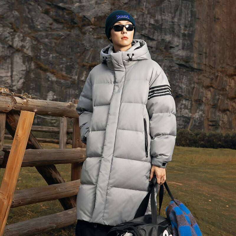 Winter 90%White Duck Men's Down Long Jacket Lightweight Standing Collar Outdoor Waterproof Padded Warm Hooded Windbreaker