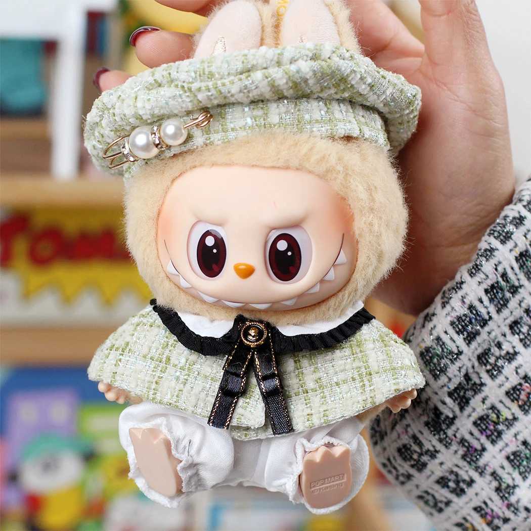 1517cm Labubu Classic Checkered Style Dress Cloak Set Toy Mini Doll Clothing Accessories Korean Kpop Beret Clothing Gift C250919
