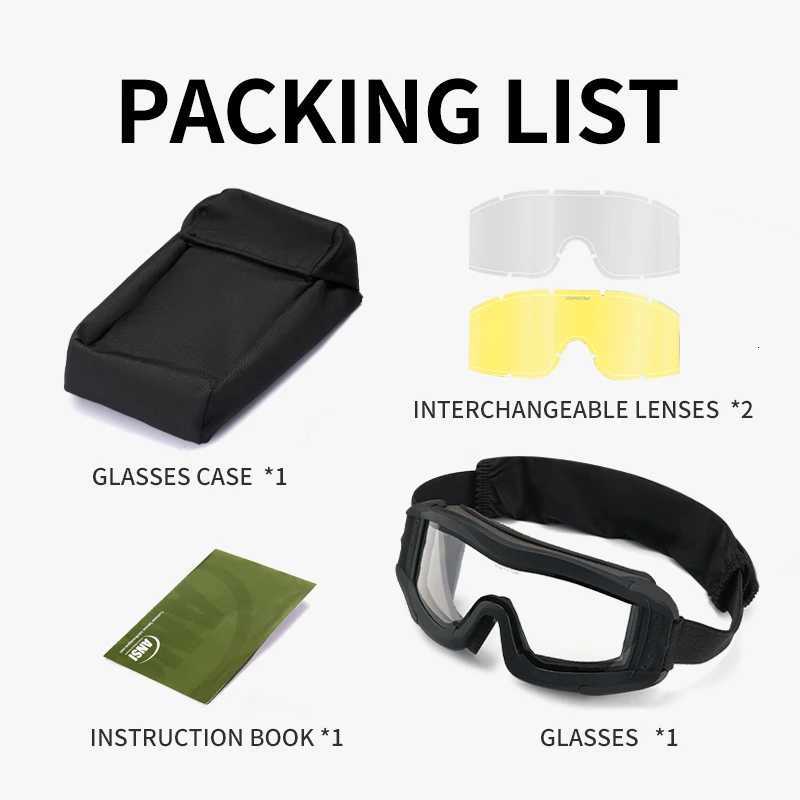 Vozapow Profional Shooting Goggs ANSI Z871 Safety Anti Fog Airsoft Tactical Glasses Motorcyc Mountaineering Sunglasses Y250919