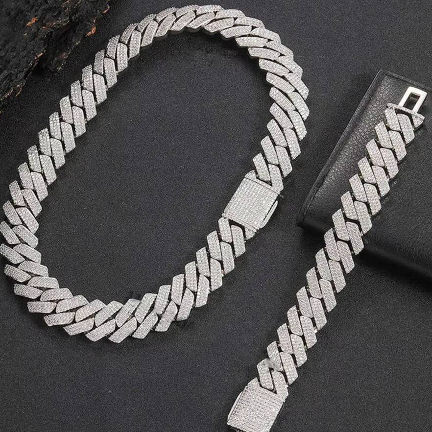 Pass Diamond Tester 14mm Moissanite Chain Cuban Link Necklace 925 Silver Vvs Iced Out Moissanite Cuban Chain