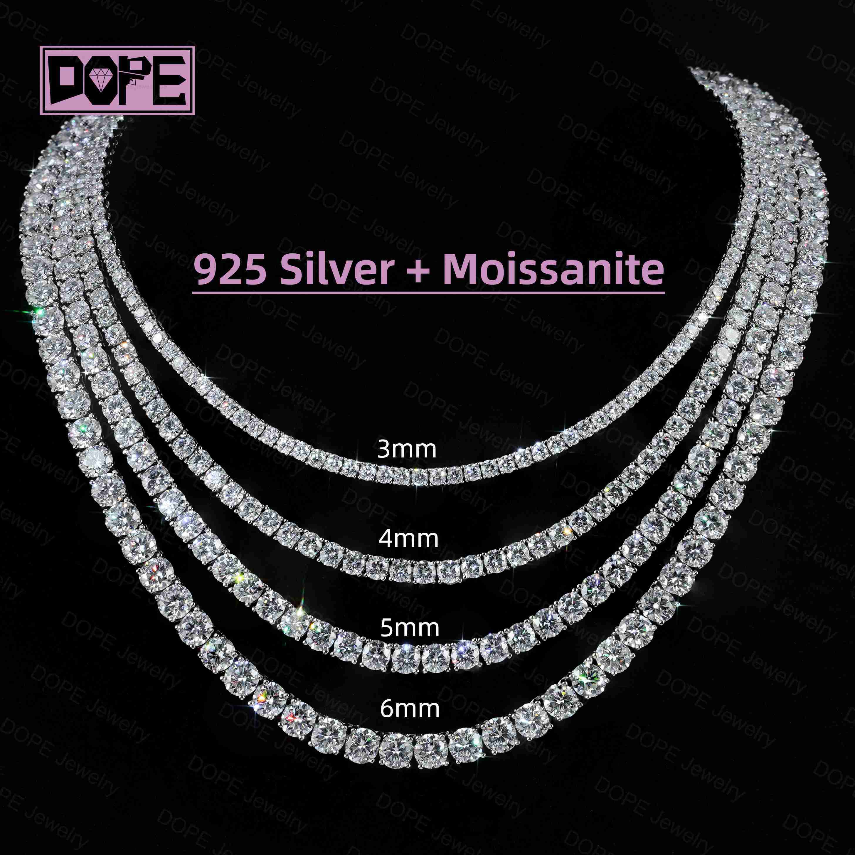 Hot Selling 3mm 4mm 5mm 6mm Tennis Necklace VVS Diamond Iced Out Hip Hop 925 Silver Moissanite Tennis Chain