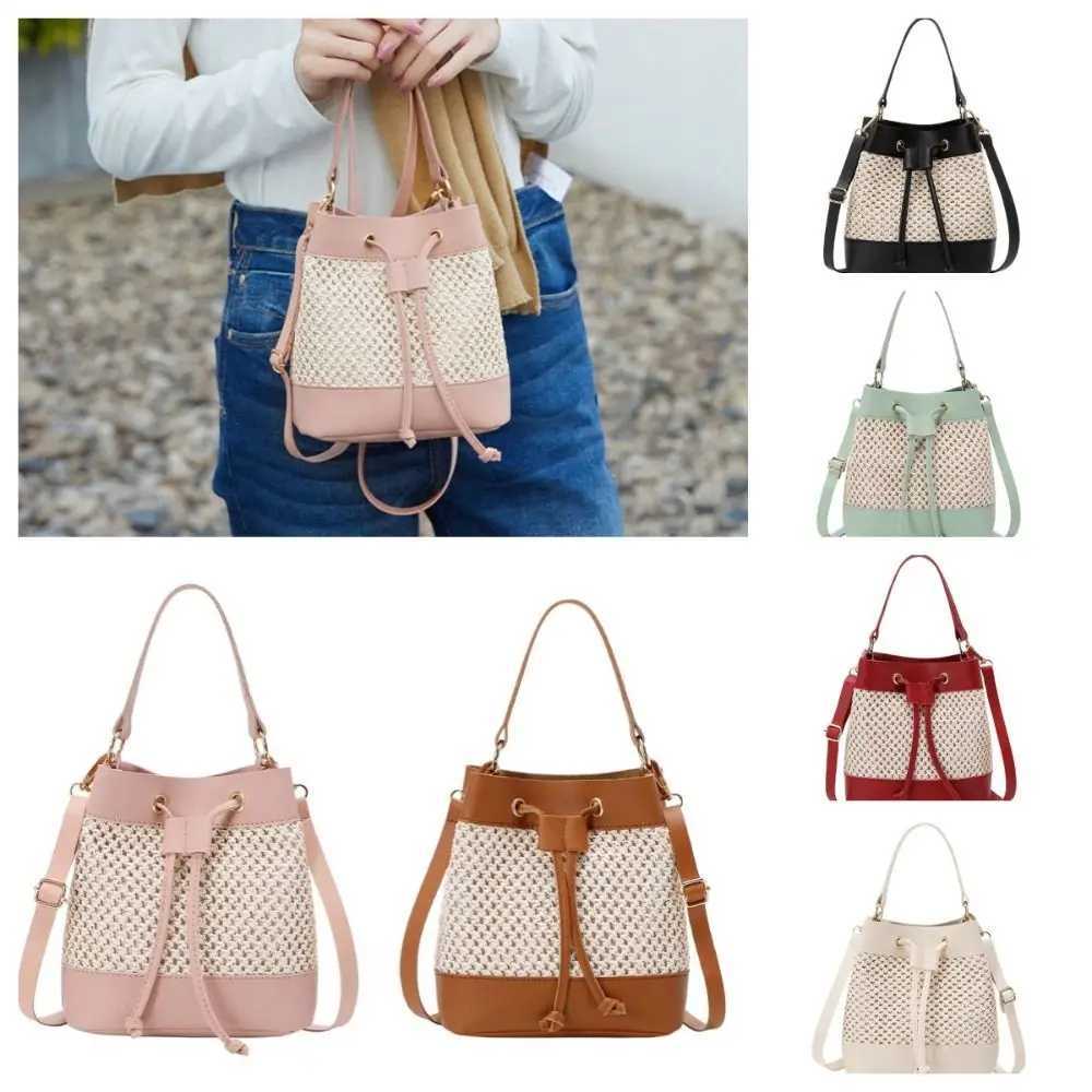 Bundle Pocket Straw Crossbody Bag Commute Handbag Drawstring Bucket Bag Messenger Bag Large Capacity Beach Shoulder Bag GirlsXJ250918