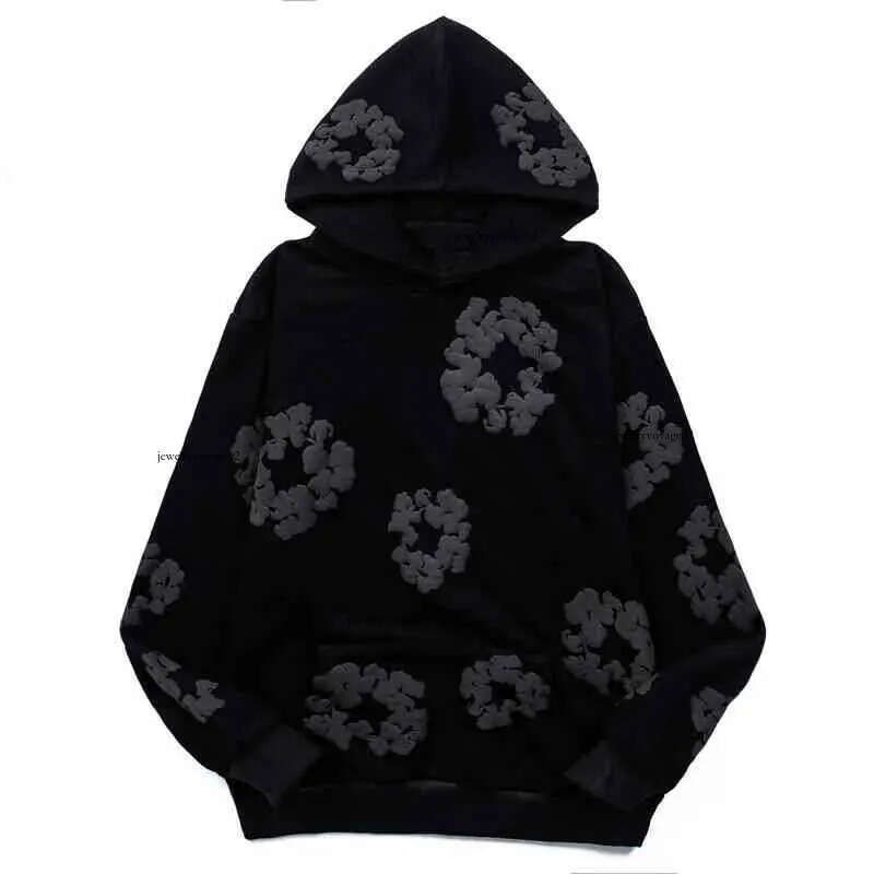 Denim Tearness Wreath Sweatshirts Tearly Hoodie Foam Printed Denim Tearness Casual Puff Flower Pullover Kapok Clothing Long Sleve Denim Tearhoody 1F0