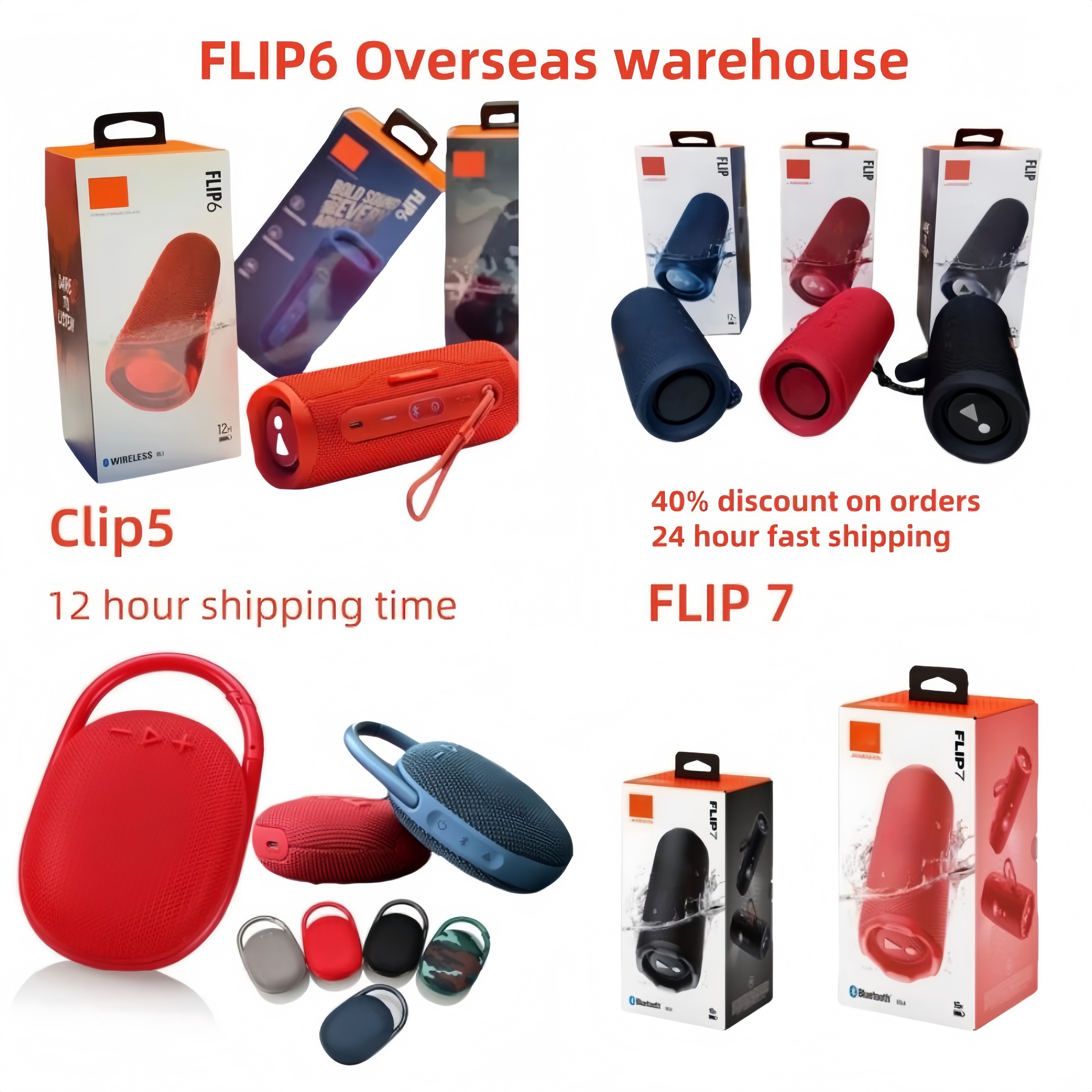 Flip 6 portable Bluetooth speaker, powerful sound and deep bass, IPX7 waterproof +Dustproof can be used for home and outdoor speaker pairing