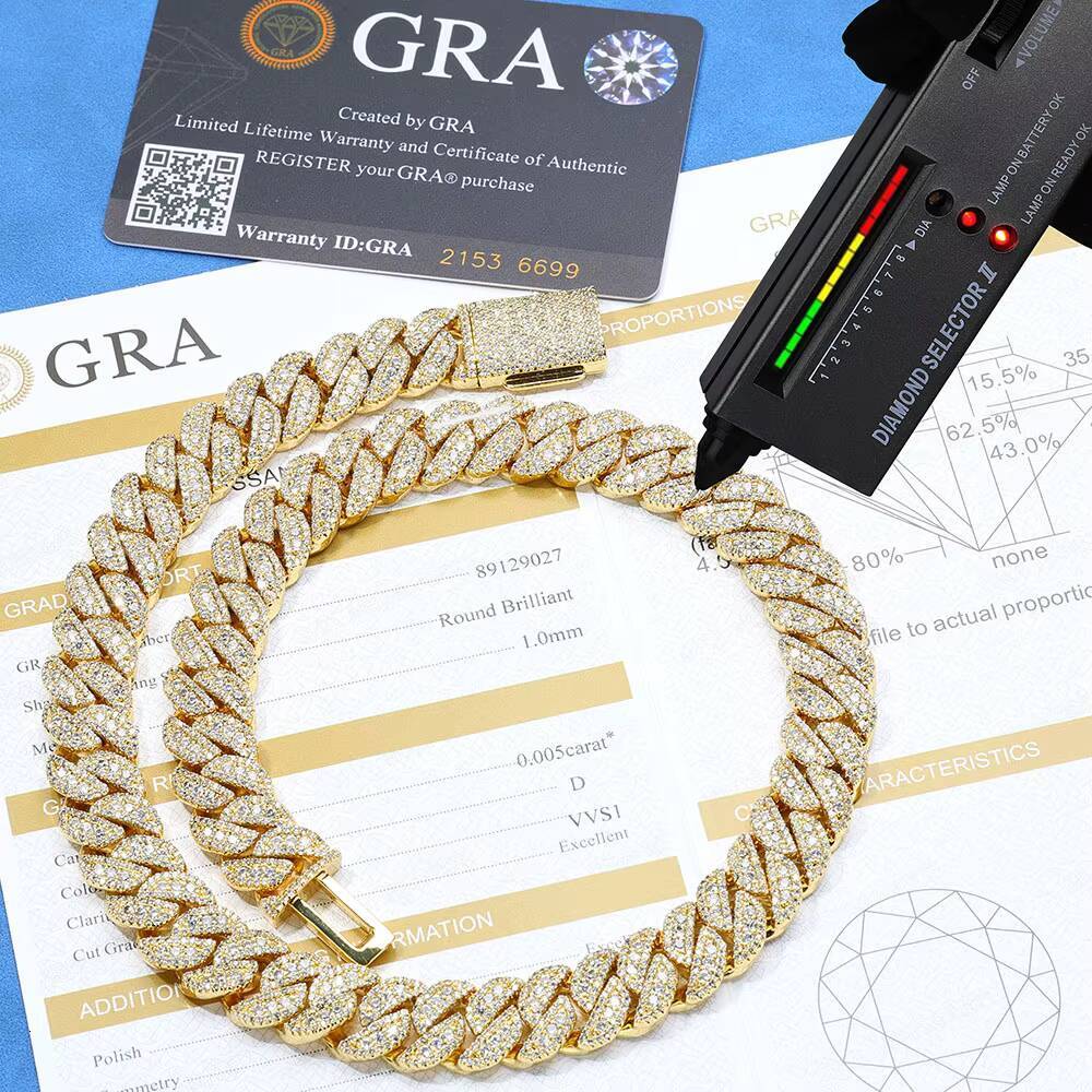 NUOYA 925 Silver Plated VVS Moissanite 14mm Miami Cuban Link Necklace Iced Out Luxury Hip Hop Fine Jewelry