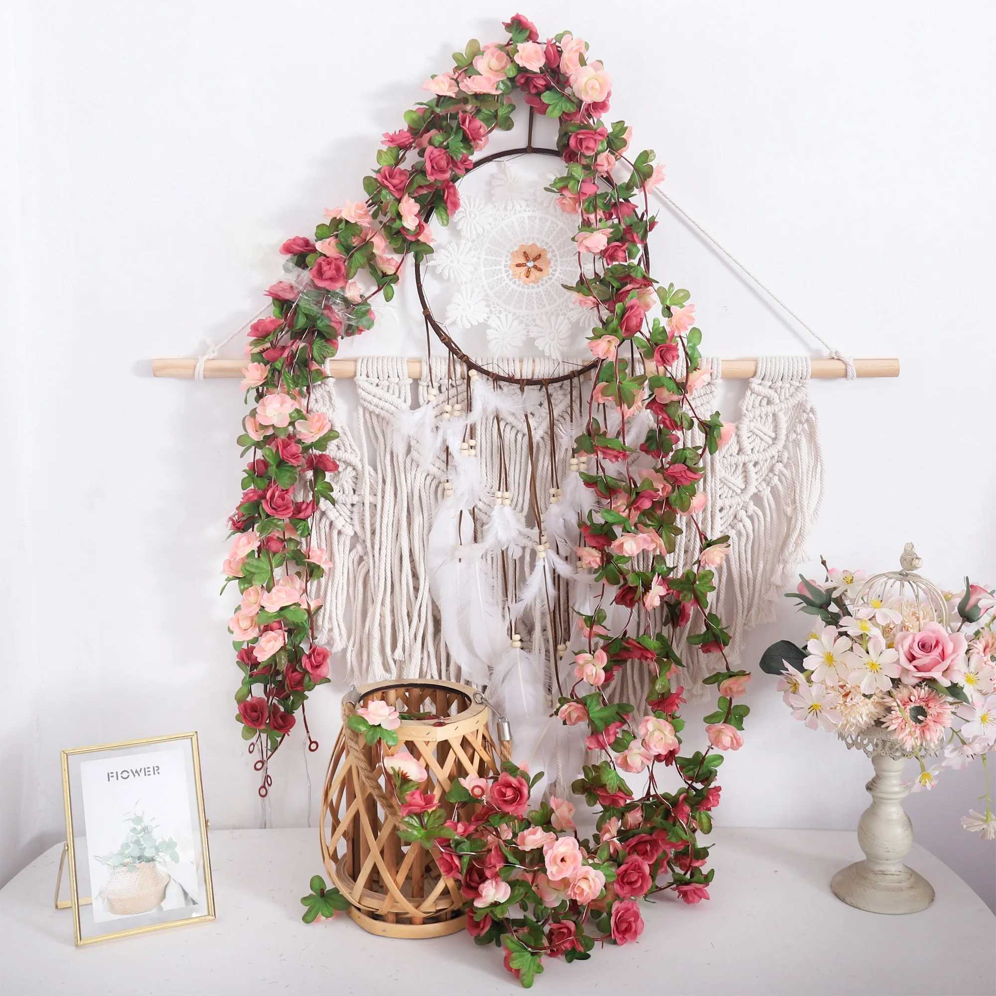 Rose String Lights Artificial Flowers Ivy Leaves LED Fairy Lights Wedding Garland Home Decoration Arch Hanging Wall Garden Decor C250919