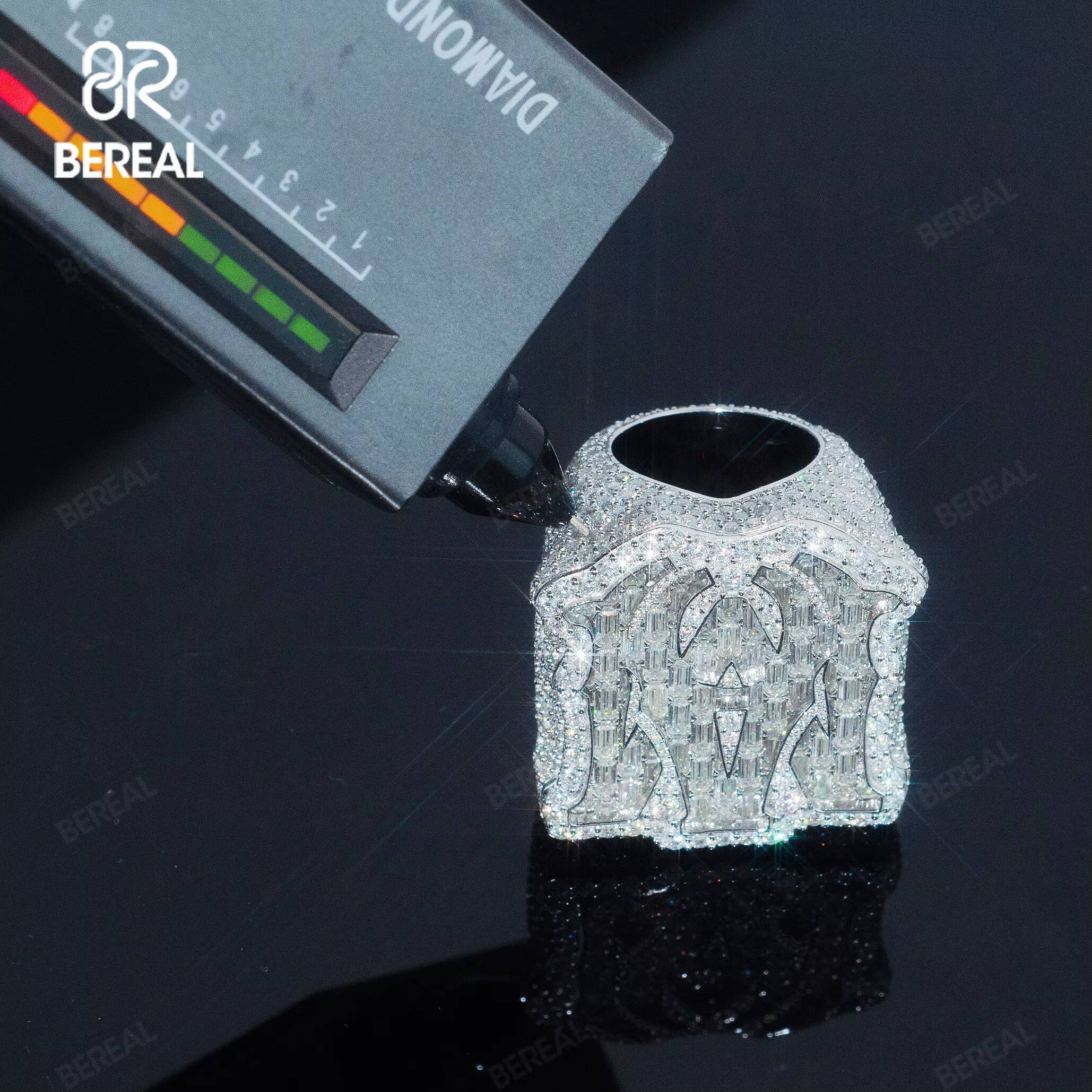 Custom Letter Vvs Iced Out Baguette Moissanite Pass Diamond Test 925 Silver 14K Gold Plated Hip Hop Ring Fine Jewelry Men