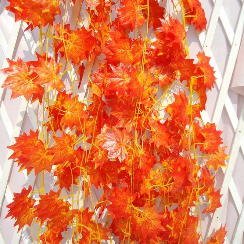 Artificial Maple Leaves Orange Fall Leaf Vine Fake Plants Maple Foliage Wall Hanging Garland Christmas Thanksgiving Decoration C250919